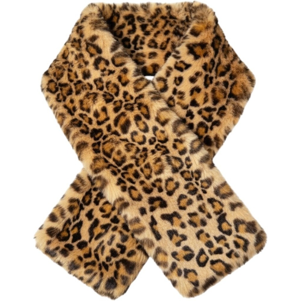 Ann Taylor Leopard Print Faux Fur Scarf Wrap Brown Tan Black